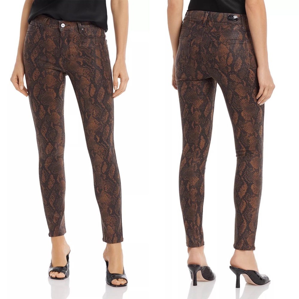 PAIGE Hoxton Ankle Skinny Jeans in Coated Brown Snake Size 26 NEW